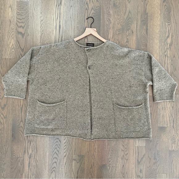 eskandar Sweaters - Eskandar Donegal Cashmere Blend Button Front Cardigan Sweater in Brown One Size